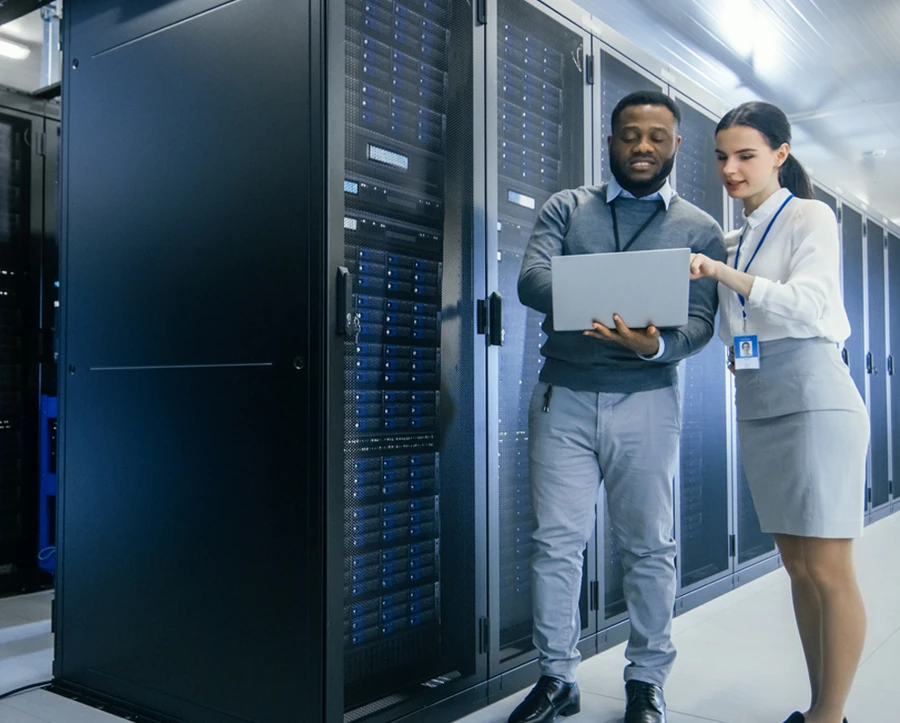 workers in a server room