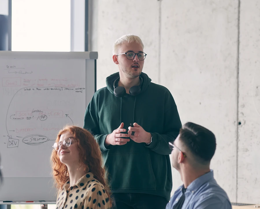 apprentice presenting at work