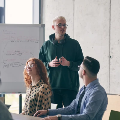 apprentice presenting at work