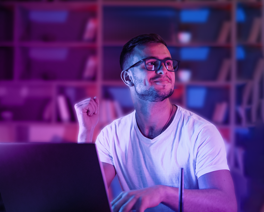 Man on laptop in office