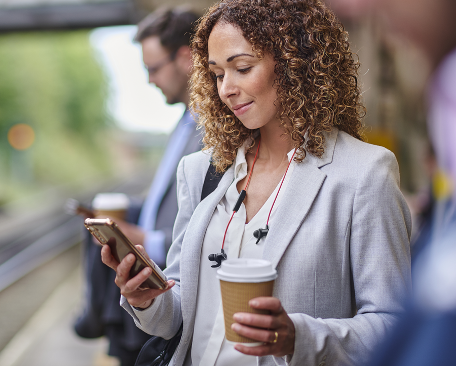 worked on phone at train station