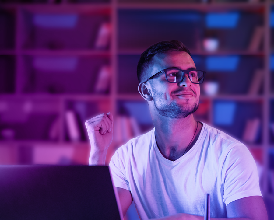 Young man at work on a laptop